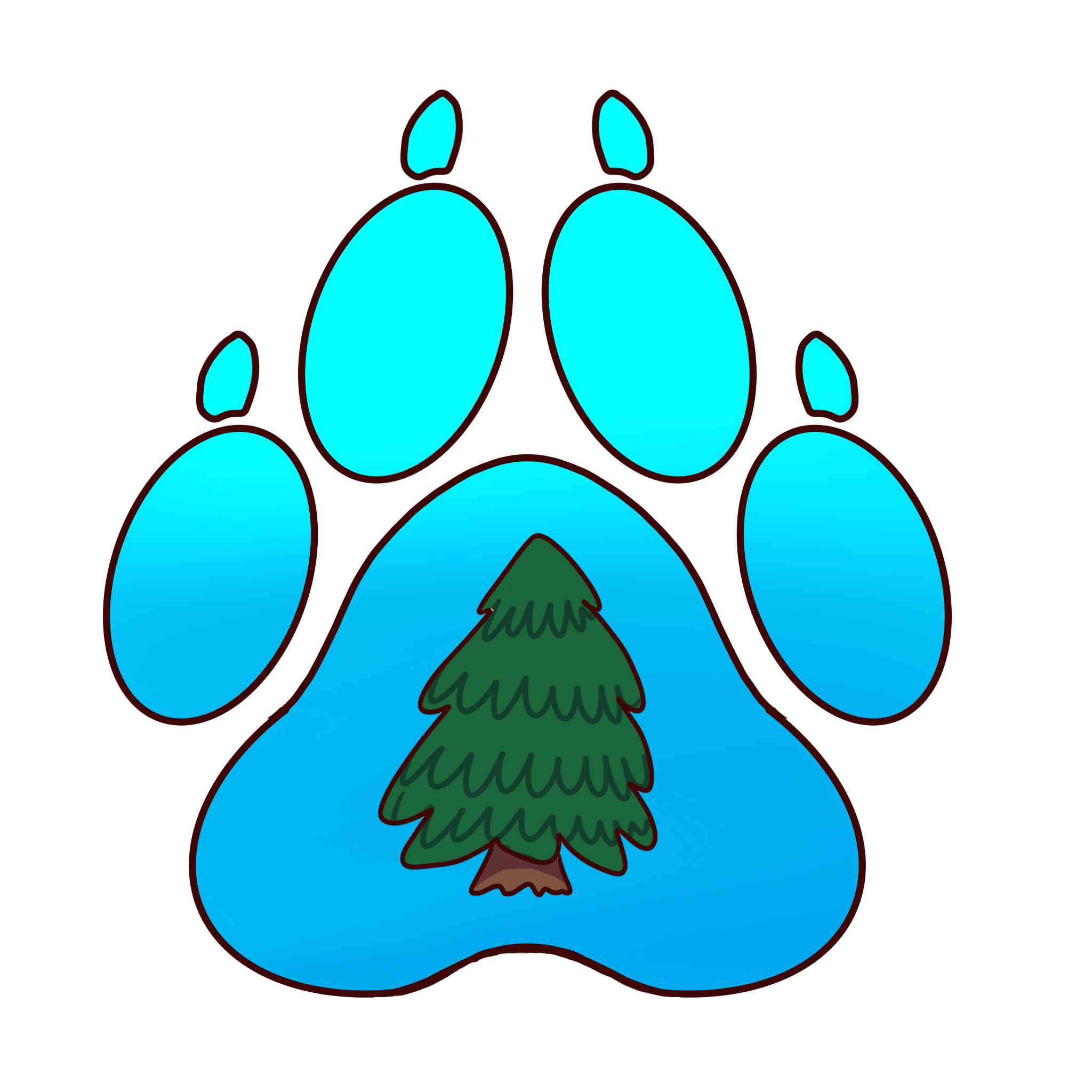 a cyan paw with a pine tree on it.